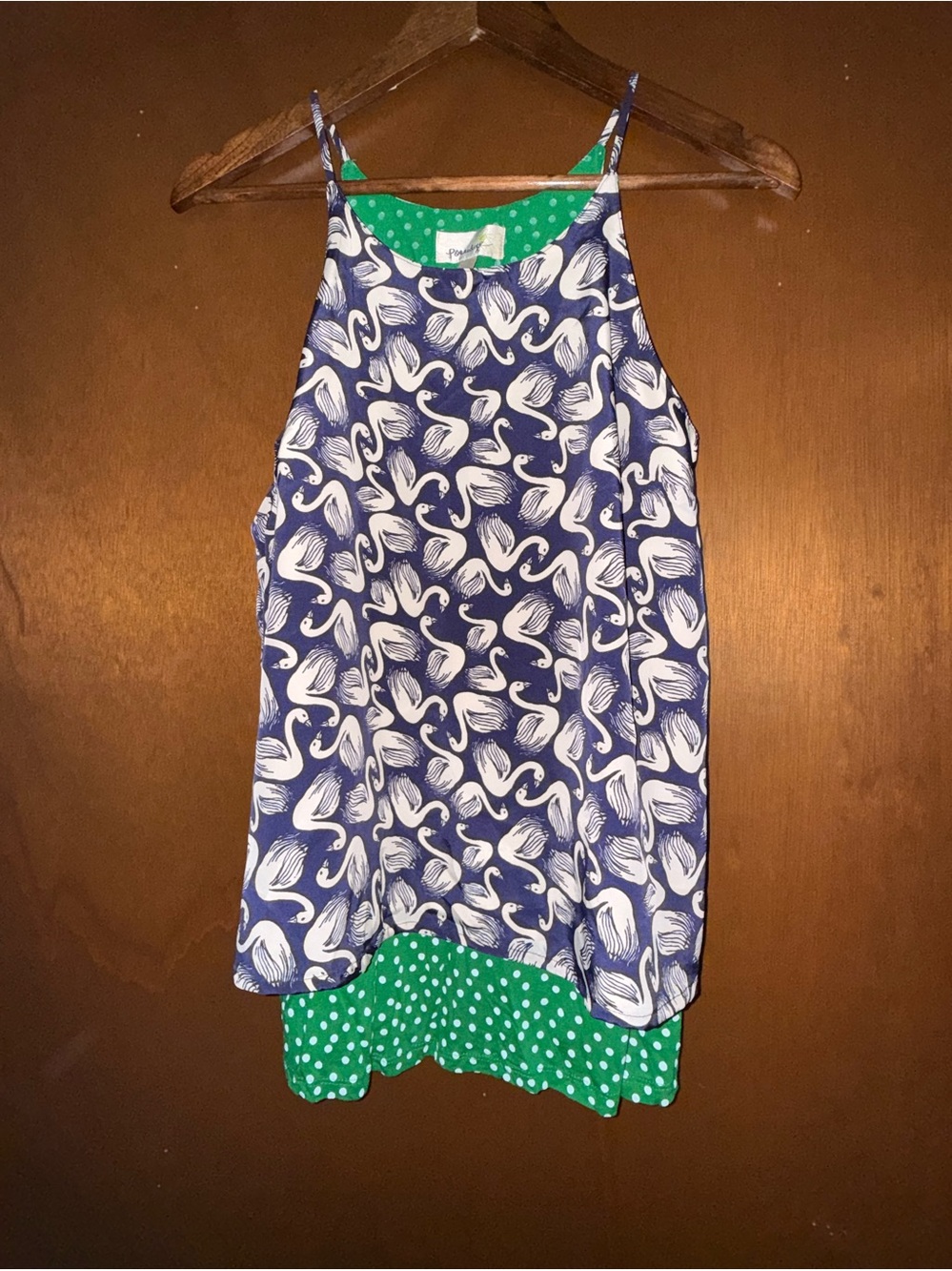 Anthropologie Porridge Layered Swing Split Back Swan Print Tank